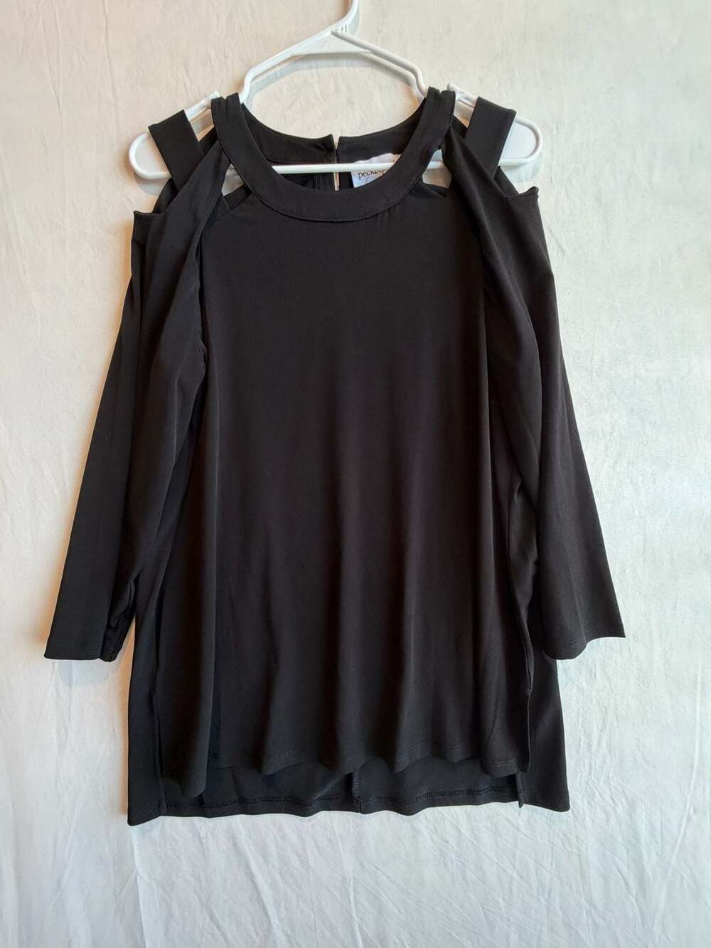 Peck & Peck Women's Black Cold Shoulder 3/4 Sleeve Blouse